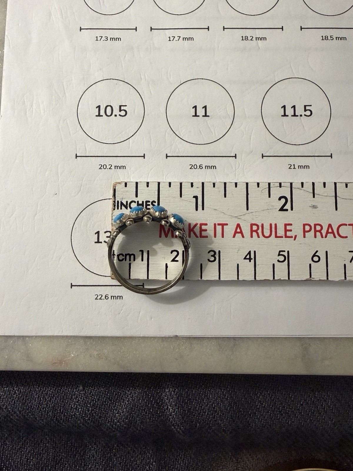 Vtg Wheeler Co. 4 Stone Turquoise Row Ring Sterling Silver 10.5 Boxed