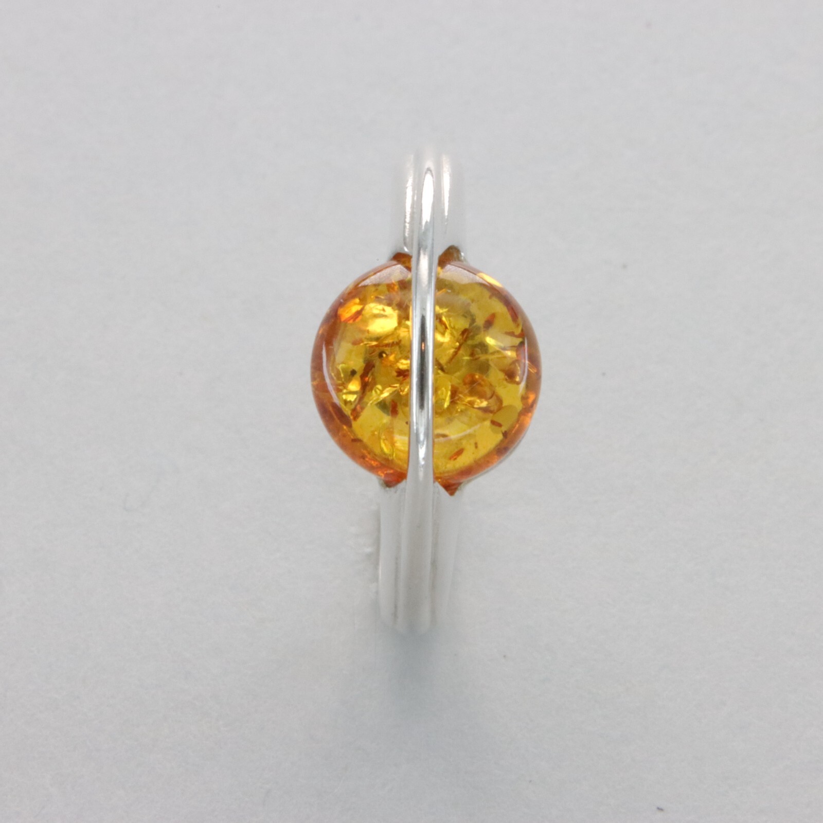Cognac / Brown Round BALTIC AMBER Space Ring 925 STERLING SILVER Poland #22e