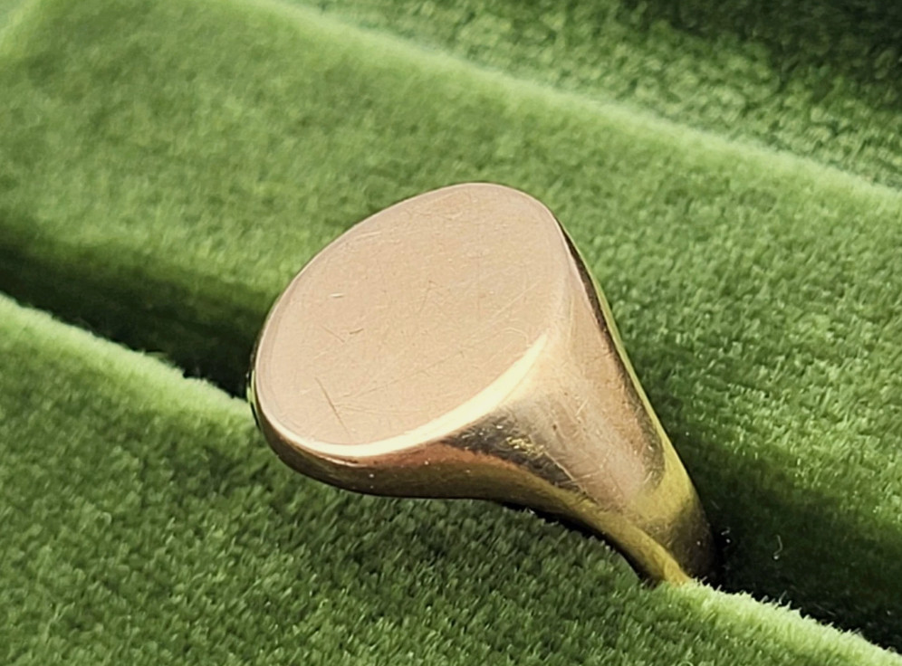 Antique 10K Yellow Gold Blank Oval Signet Initial Pinky Ring Sz 3.25
