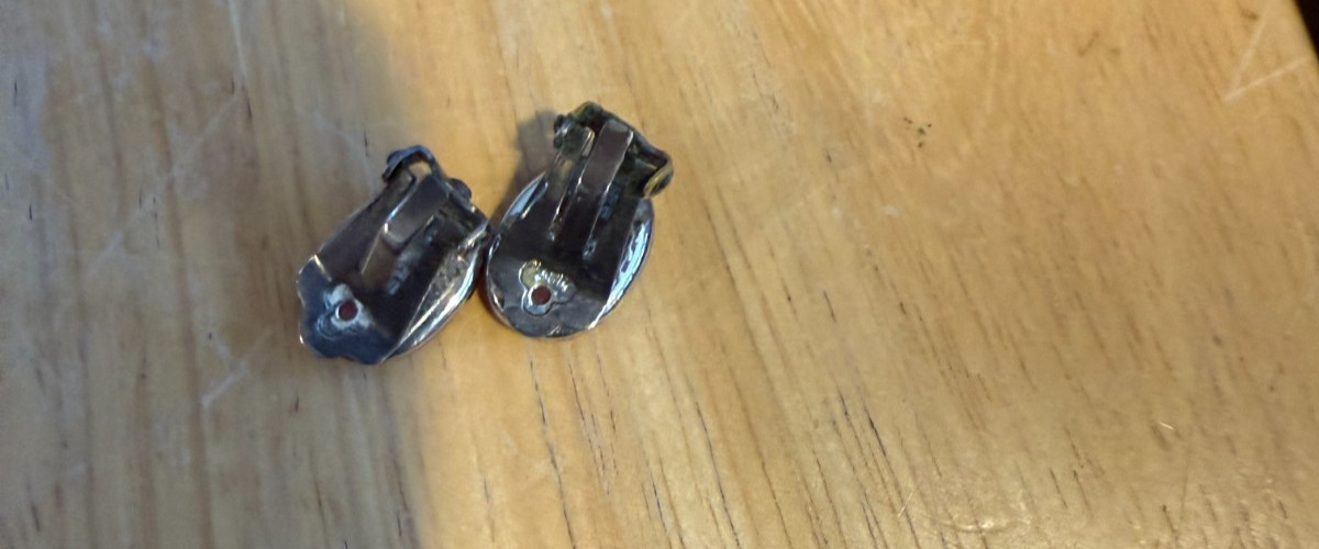 Vintage Southwestern Sterling Silver CLIP ON Earrings Pink Cabochon ARGENTINA