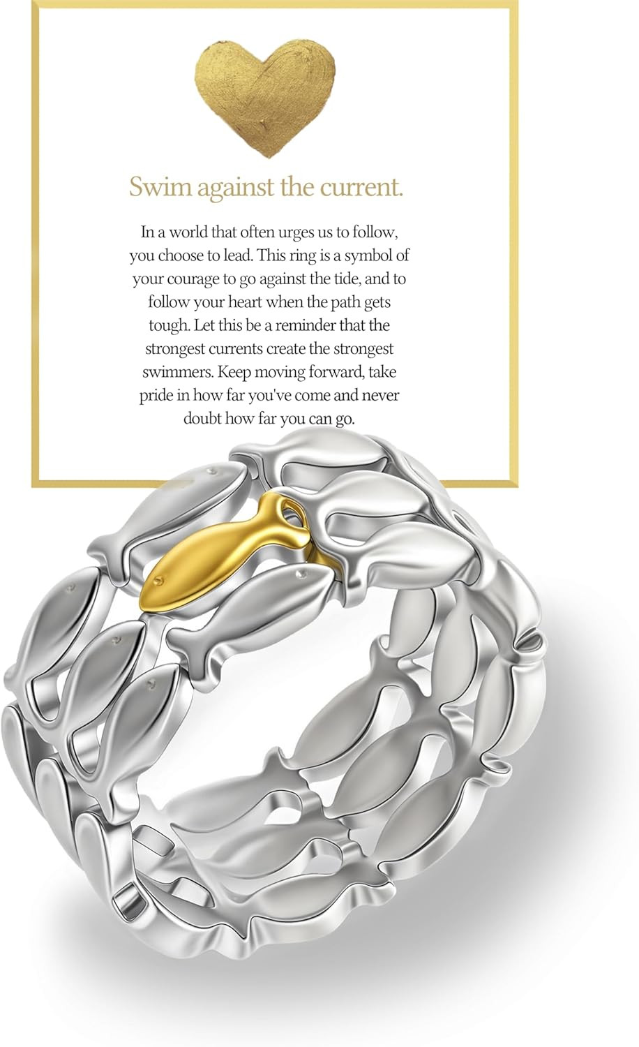 Swim Against the Current Ring Anti-TarnishJust Keep Swimming RingUnique Fis…