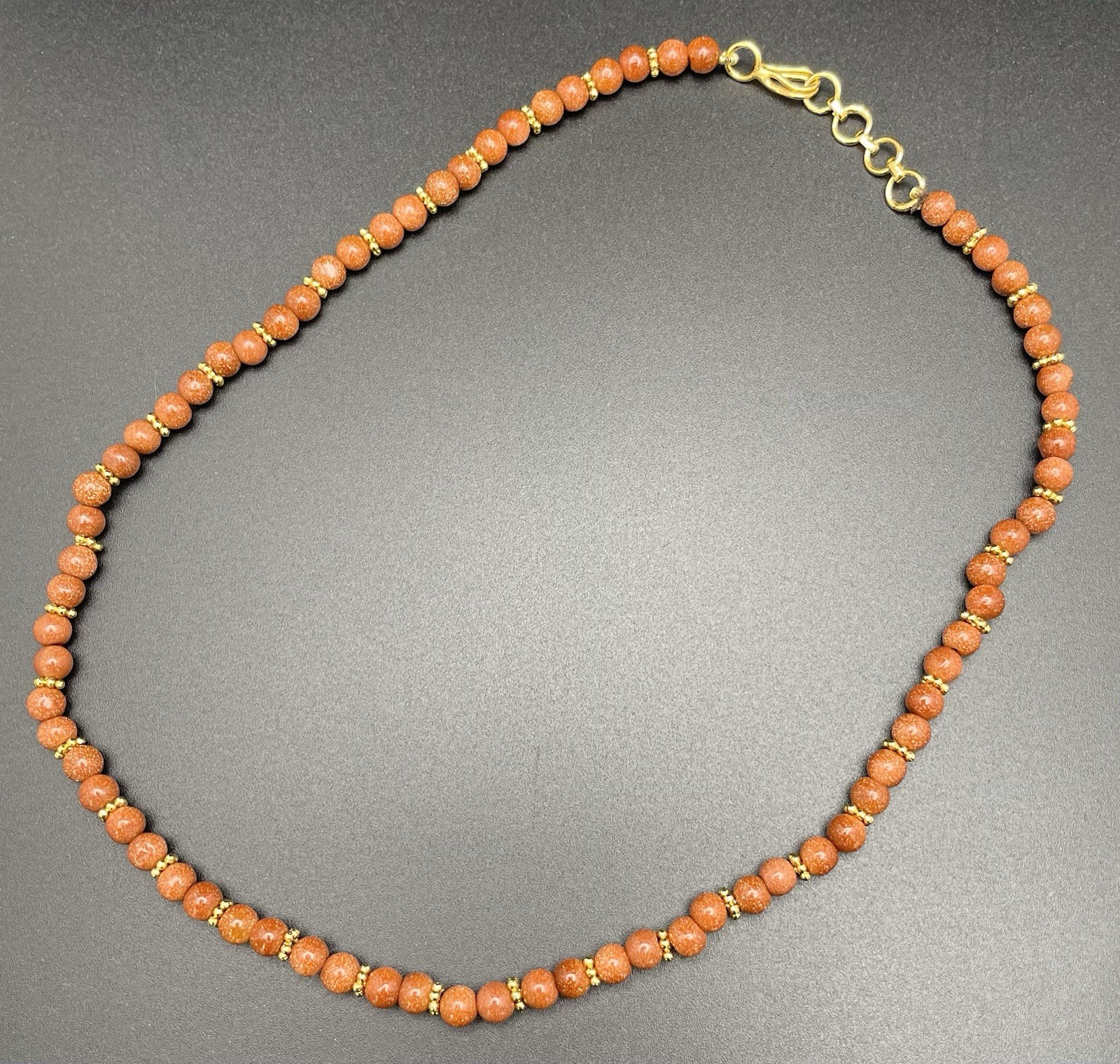 Natural Sandstone (GoldStone) Beaded Gold Tone Necklace Handmade