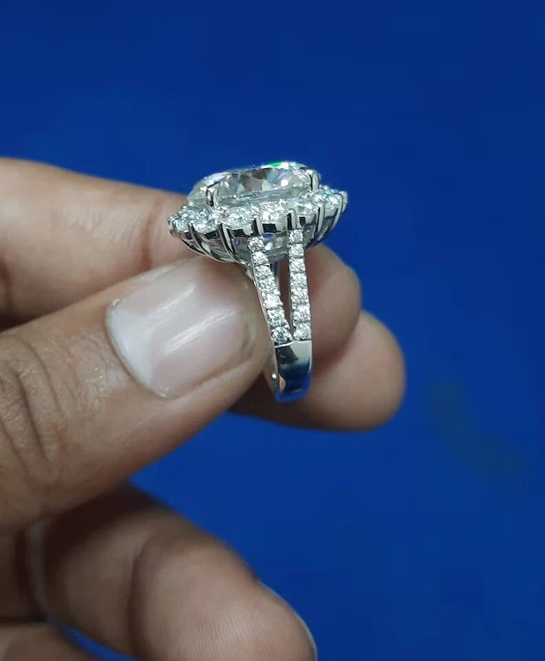 RARE 10.00 Ct Certified White Diamond Round Cut Solitaire Ring In 925 Silver