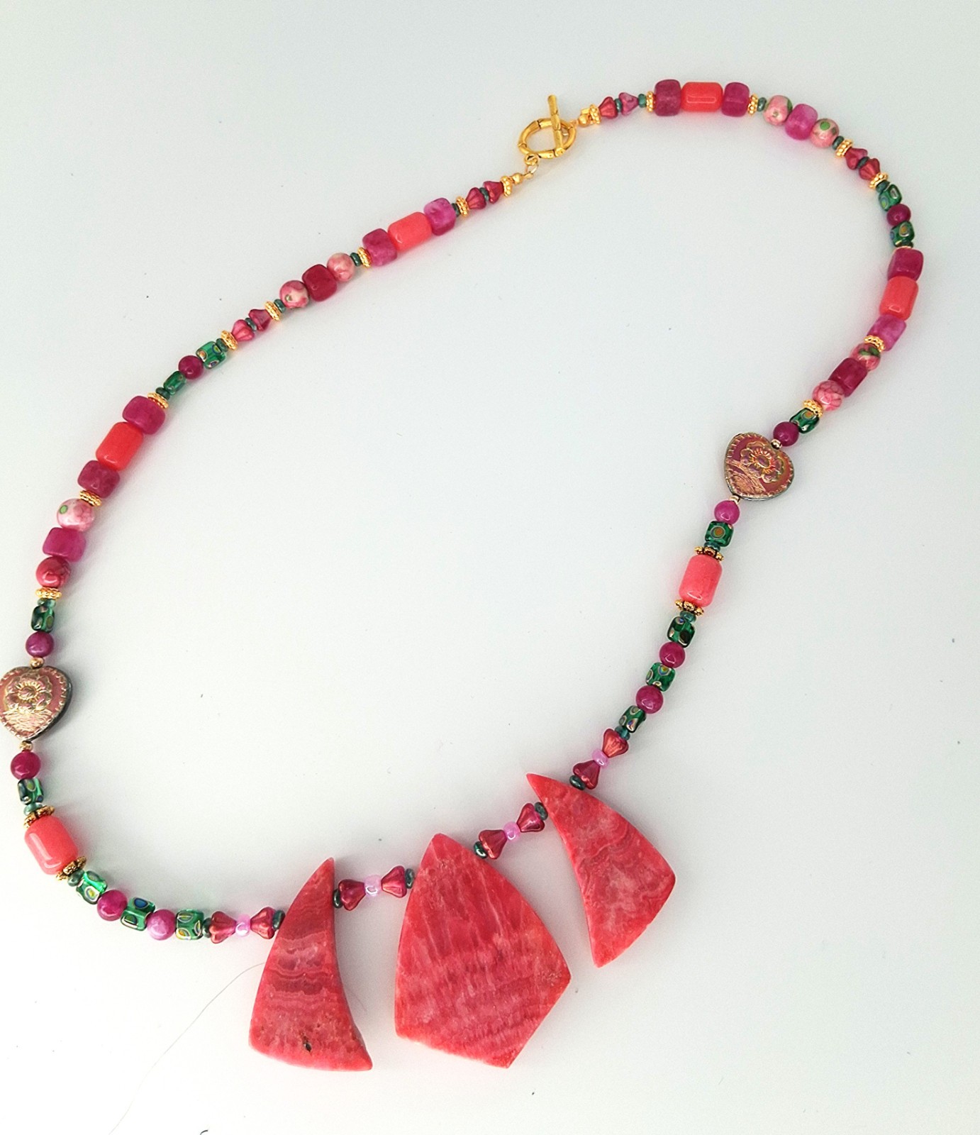 Rhodochrosite Statement Necklace with Rhodochrosite & Asstd Pink Beads