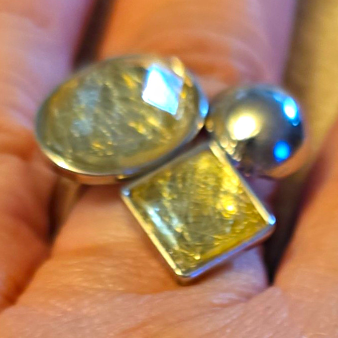 Silver Tone Cocktail Ring Size 7 Adjustable Bezel Set Clear Crystal Stones