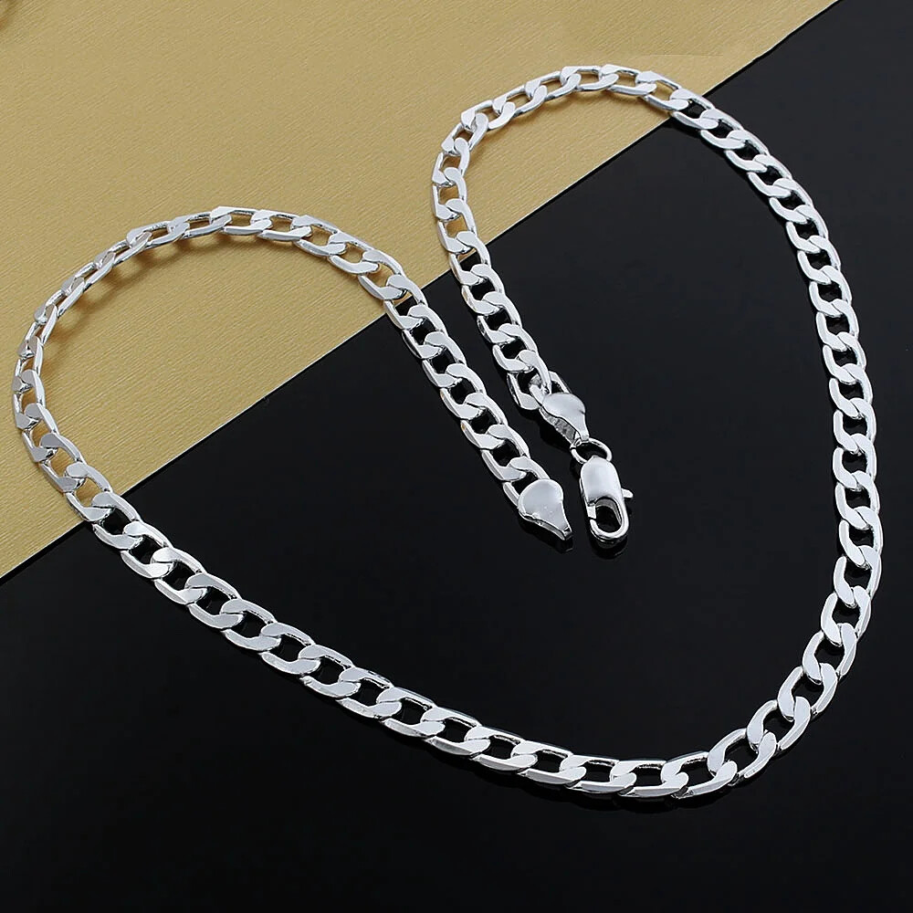 925 Sterling Silver Necklace high quality Jewelry 16-30 inches 8MM necklace