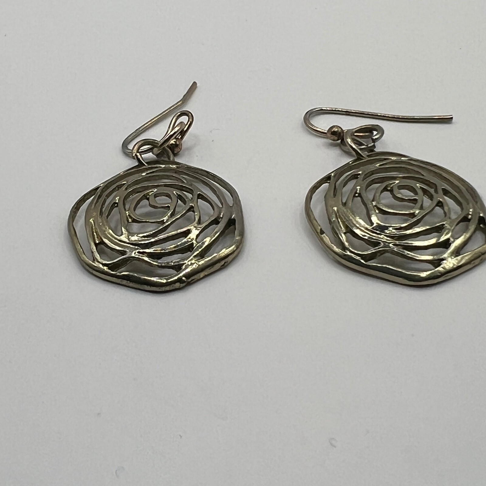 Pierced Earrings Rose Flower Silver Tone Hook Wire Dangle Drop