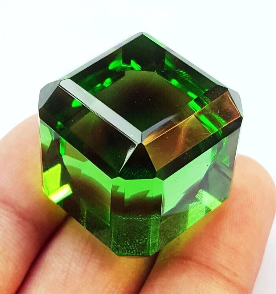 120 Ct Natural Green Topaz Cube Cut Certified Loose Gemstone
