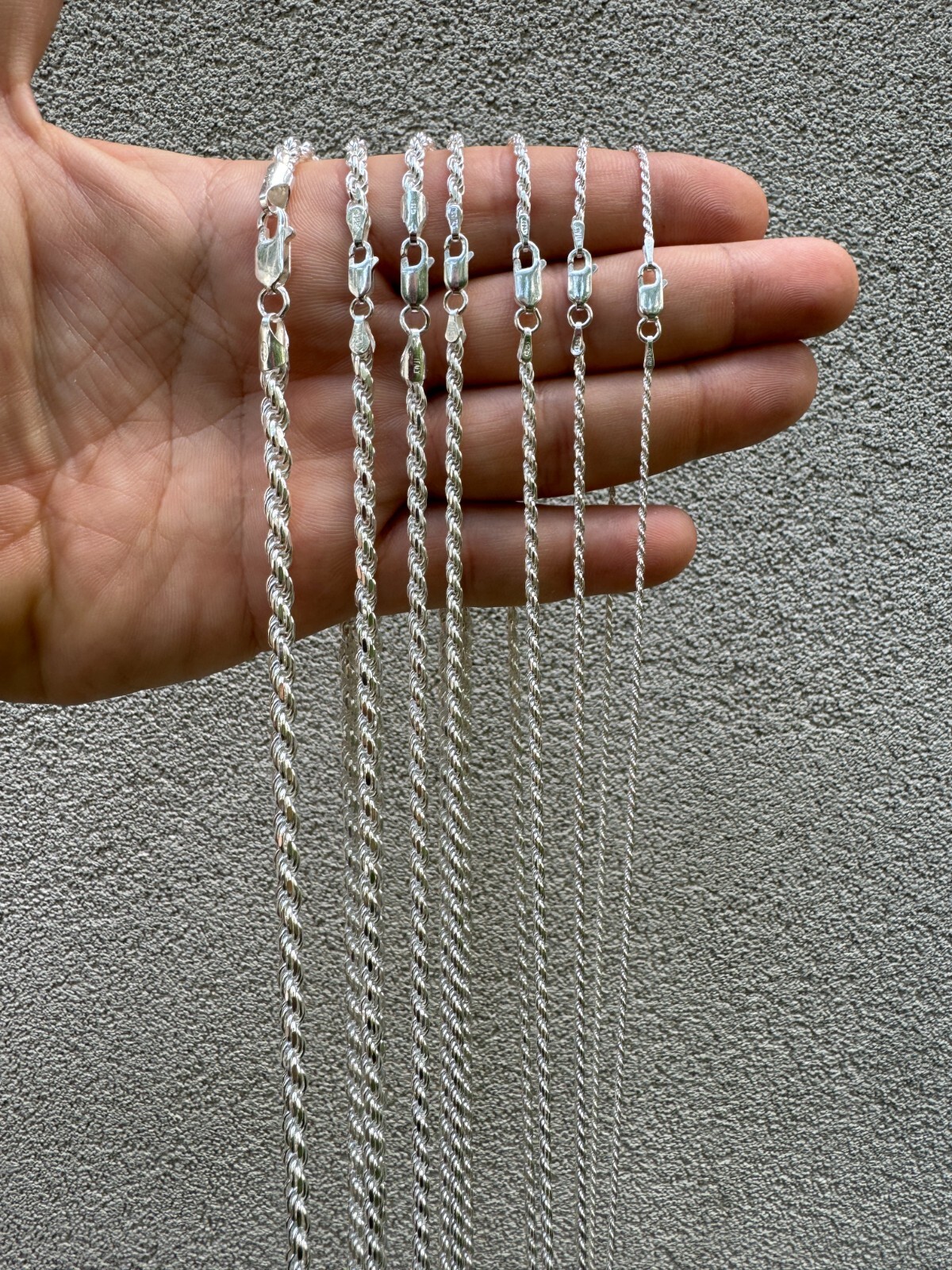Men’s Women’s Real Solid 925 Sterling Silver Rope Chain 1.5-5mm 16″-30″ ITALY