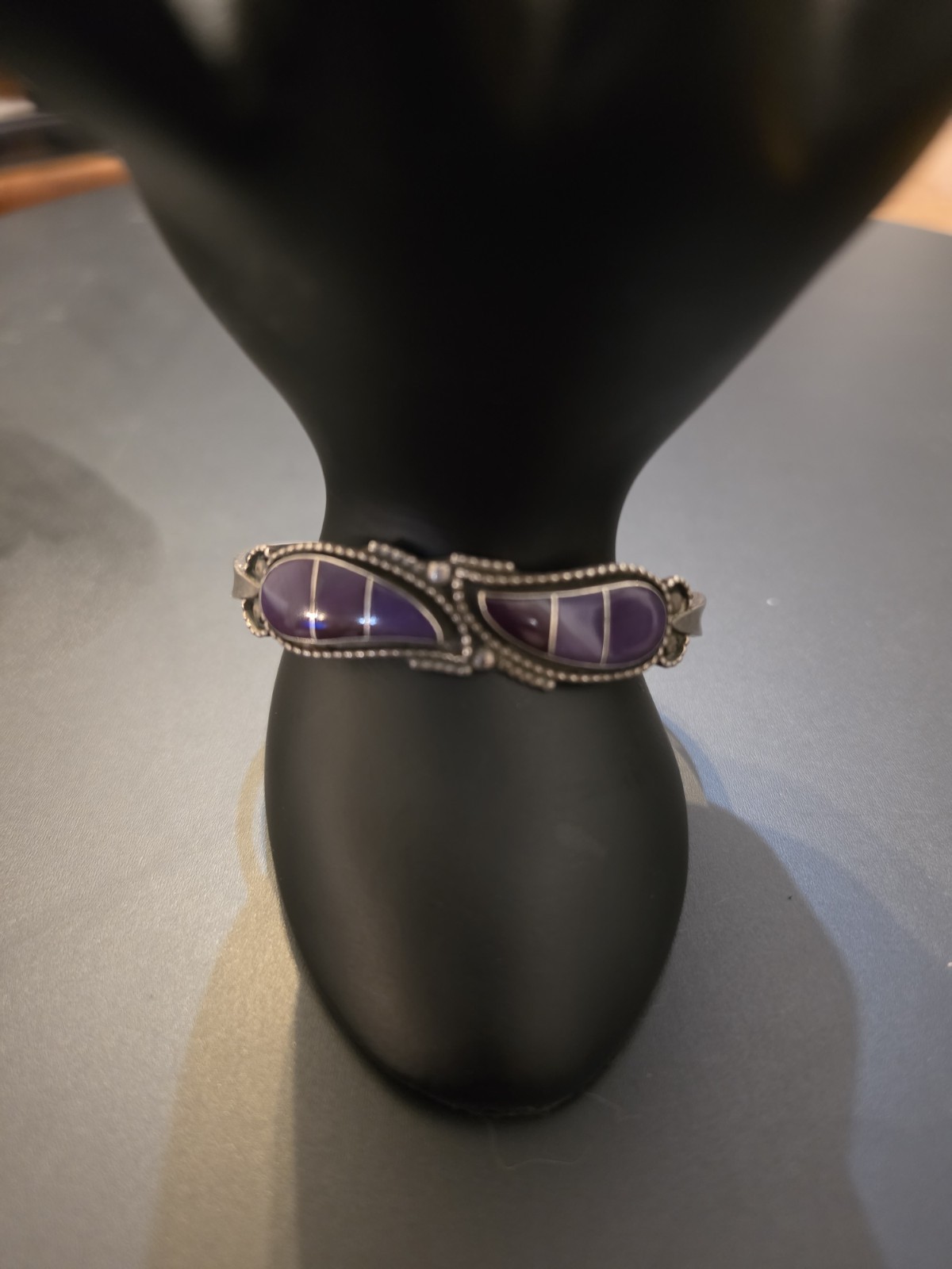 Zuni Sugilite Inlay Cuff Sterling Silver 6.25 to 6 1/2”