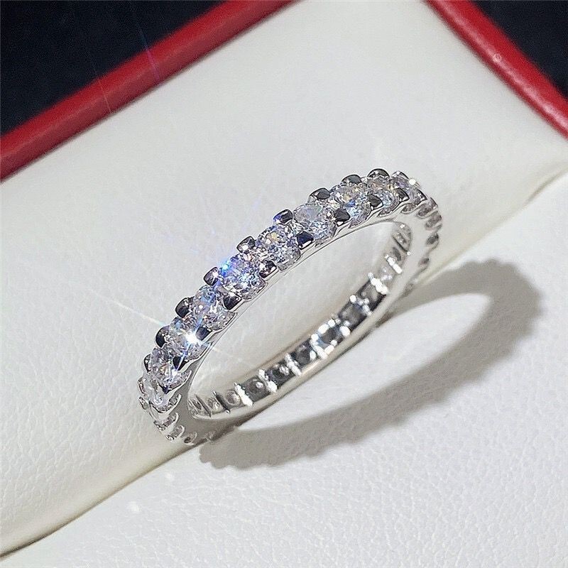 2 Colors Classic Women 14k Gold PLated Sparkling CZ Band Ring Wedding Engagement