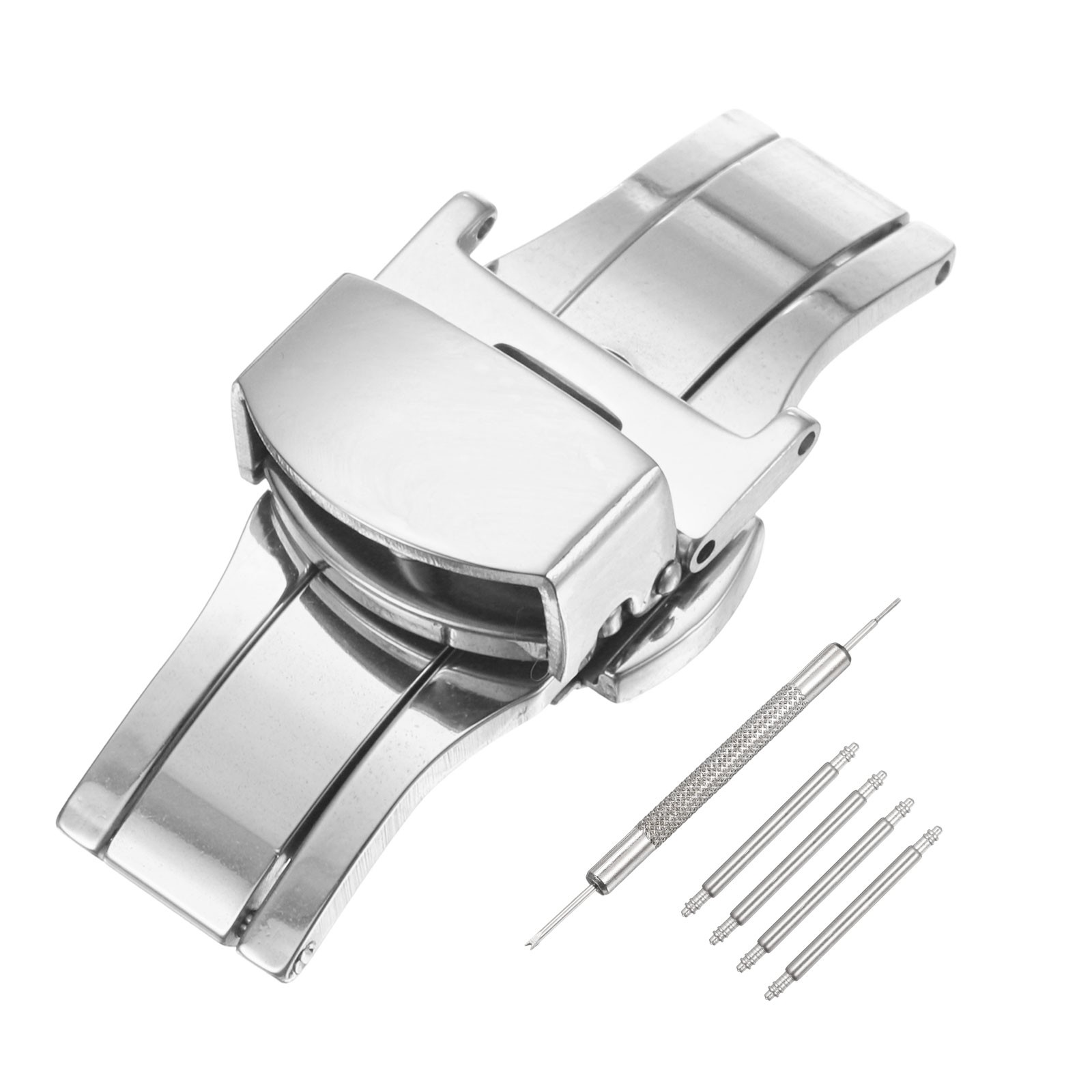 Stainless Steel Deployment Clasp 14mm Butterfly Folding Buckle Silver