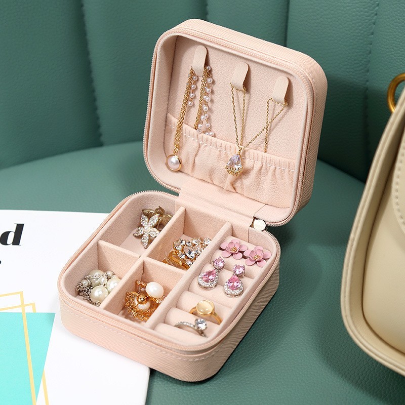 Small PU Leather Jewelry Box Portable Travel Jewellery Ornaments Storage Case