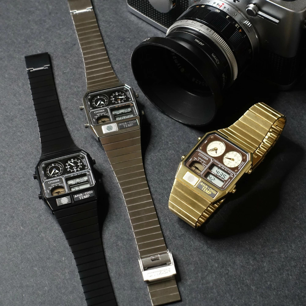 【CITIZEN】Record Label Ana-Digi Temp JG2103-72X Gold Quartz Watch Japan limited