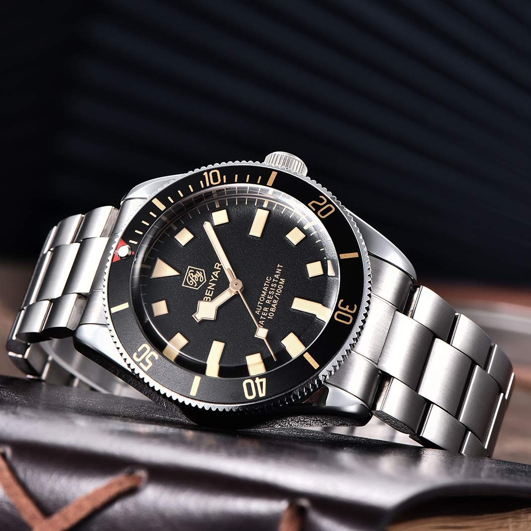 Mens Automatic Watch 42mm Stainless Steel Mechanical Waterproof 100M Diver Bezel