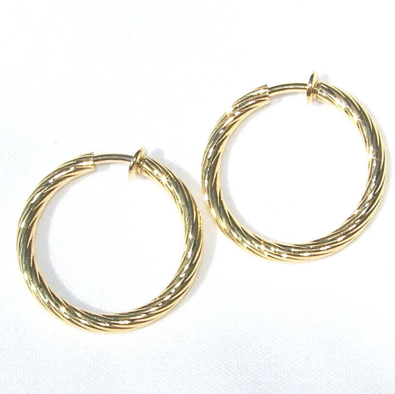 Medium Gold Gp HOOP CLIP Earrings 3mm Classic ROPE Style 1 1/2″ Diameter NEW