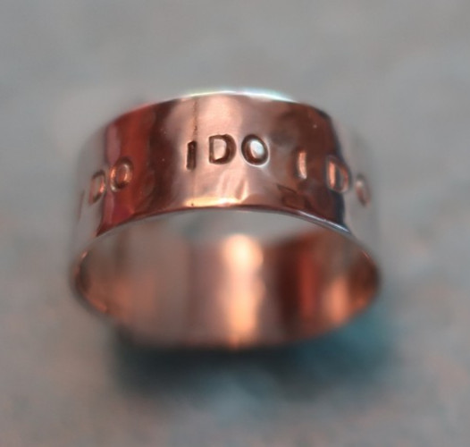 Sterling Wedding Band “I DO” size 6 1/2; Made in USA by Peggy Johnson, 1993