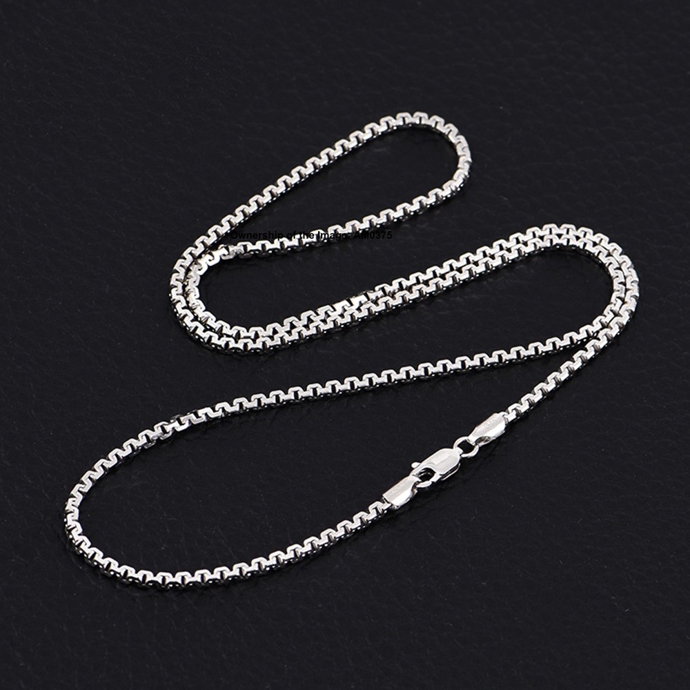 Pure 925 Sterling Silver Necklace -2.5mm Box Link Chain Necklace 50-60cm