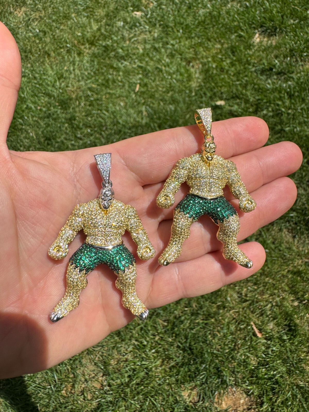 Real 925 Silver/14k Gold Plated LARGE Iced Hulk Superhero Pendant Necklace