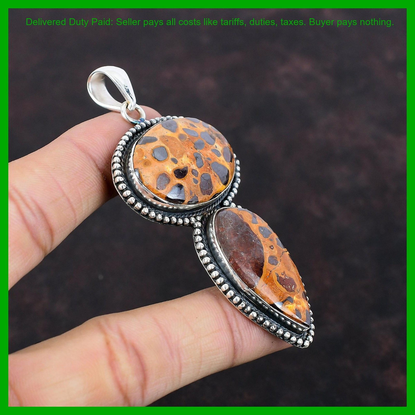 Oval Natural Bauxite Vintage Wedding Daughter Gift Pendant Jewelry 925 Silver