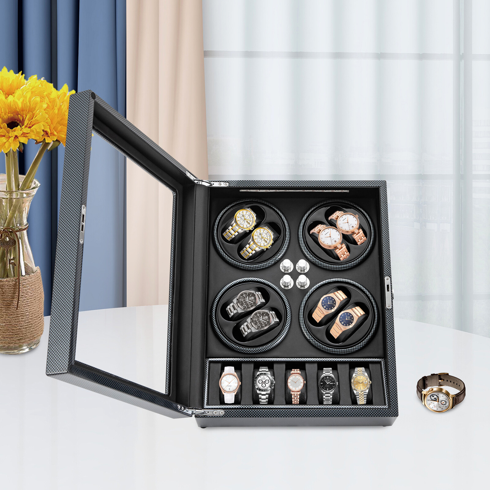Black Watch Winder [Newly Upgraded] Soft Flexible Watch Pillows Automatic Watch