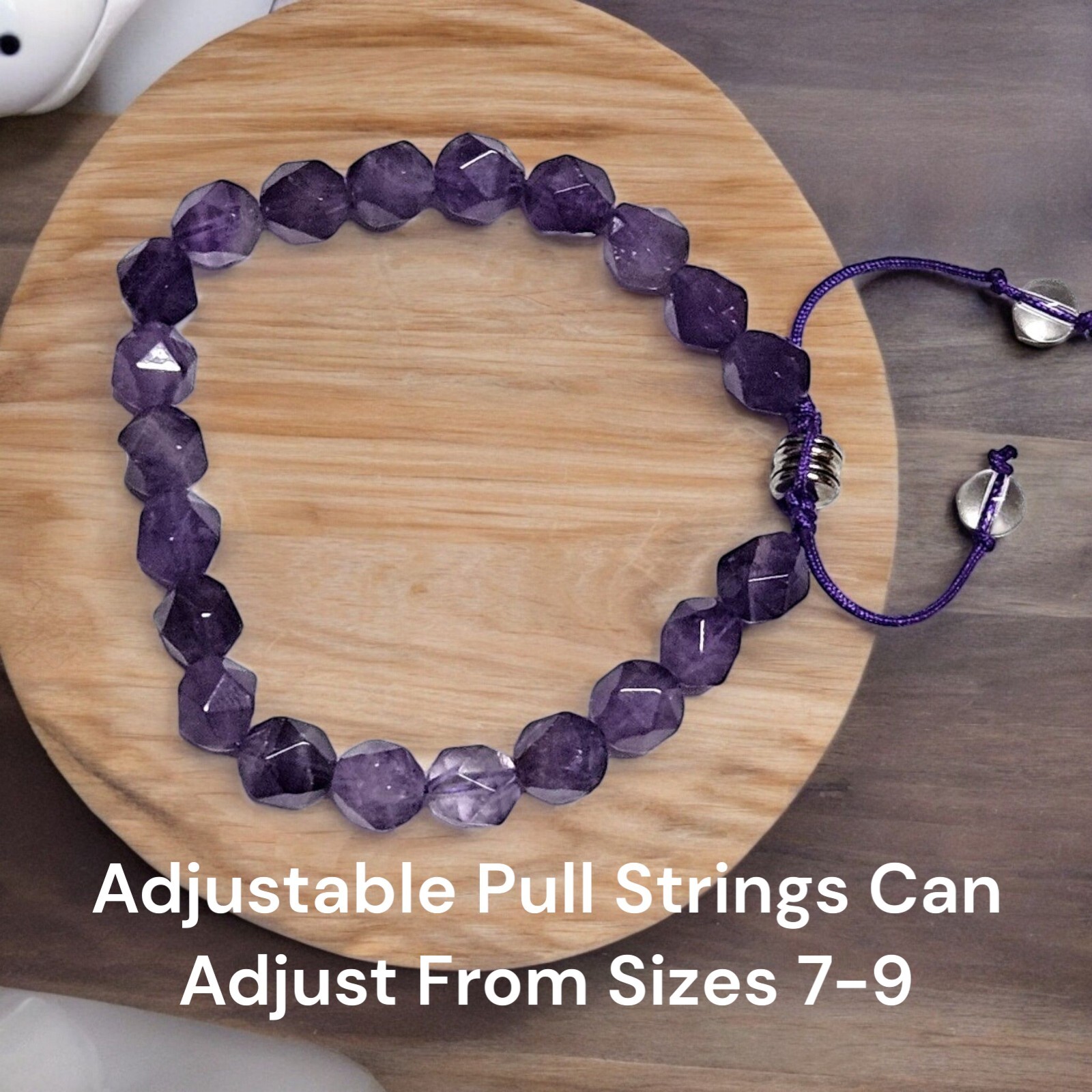 Amethyst Adjustable Multi Faceted Crystal Healing Bracelet Sz 7-9