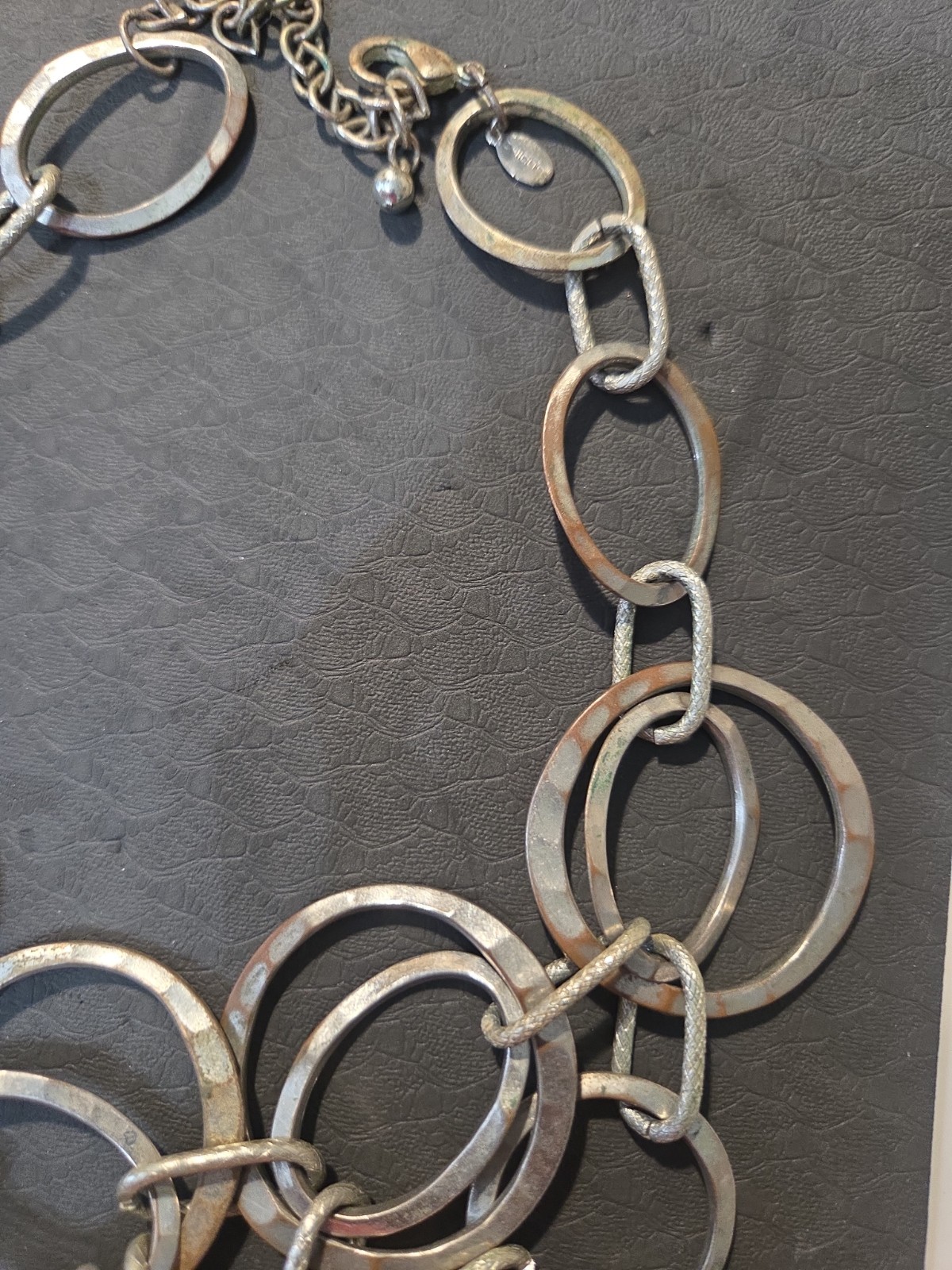 CHICO Silver Tone Statement Link Necklace Heavy Modern Mixed Ring Design 157g