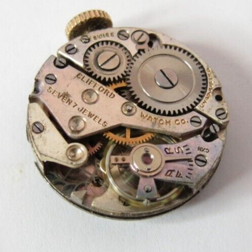 VINTAGE WOMEN GENIVA PIN BROOCH 7’J WATCH BLACK DIAL MANUAL WIND RINESTONES RUNS