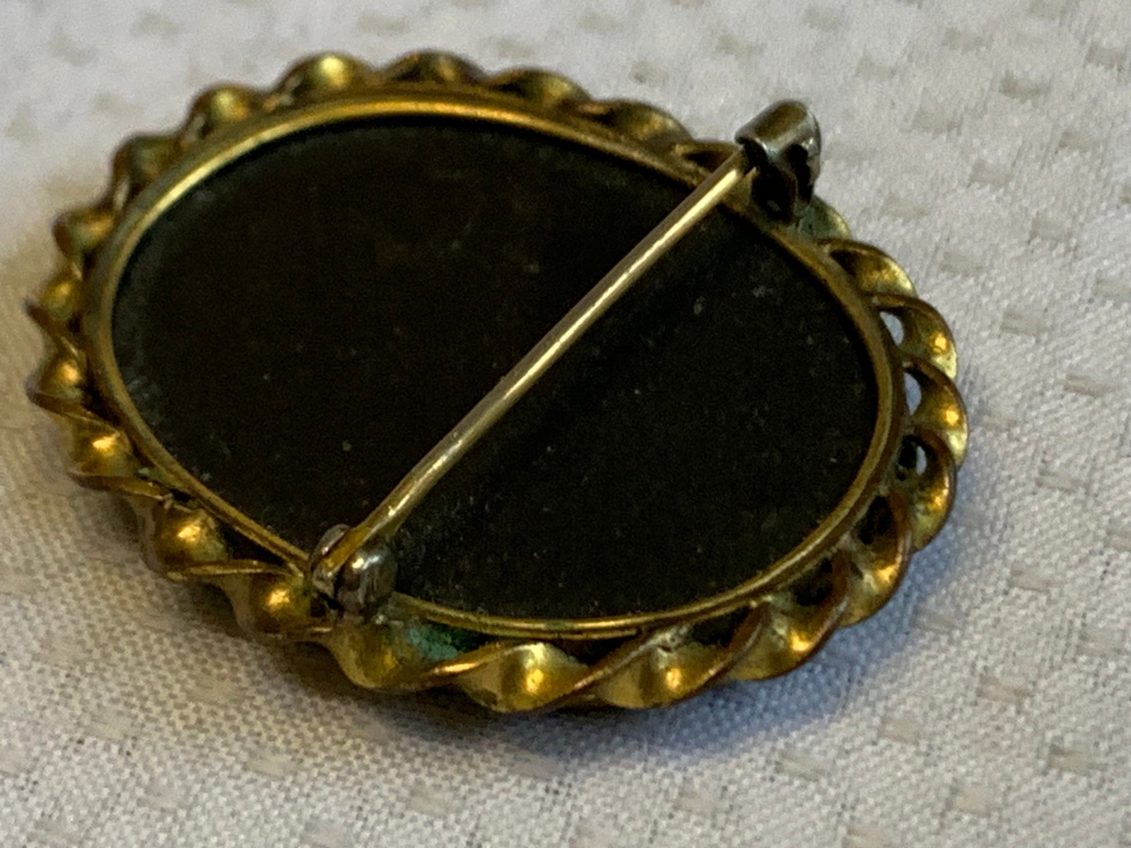 Antique Pietra Dura Brooch Costume Jewelry White Flower Floral Stone Inlay Pin