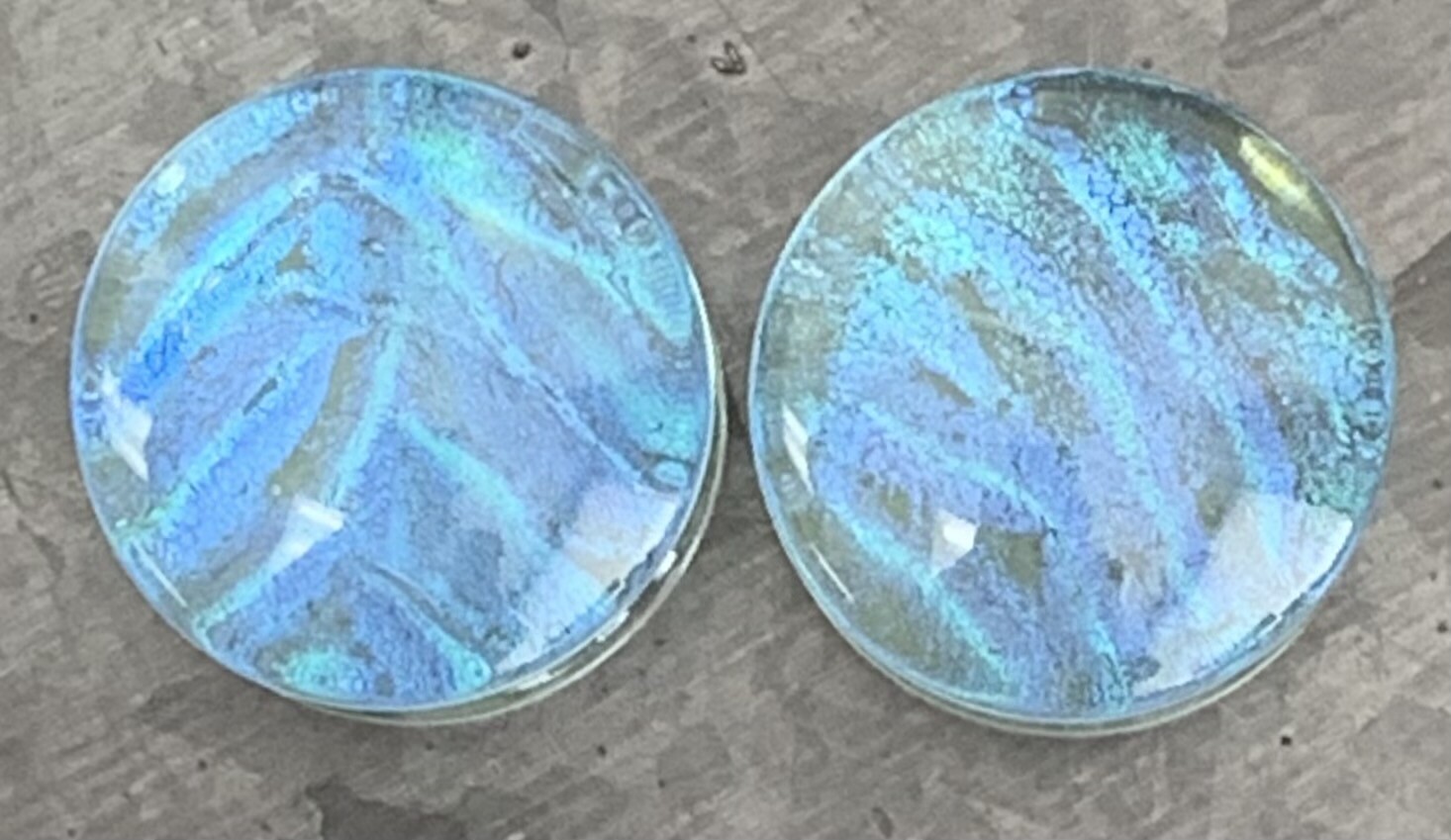 PAIR Blue Green Ocean Iridescent Glass Double Flare Plugs Gauges Body Jewelry