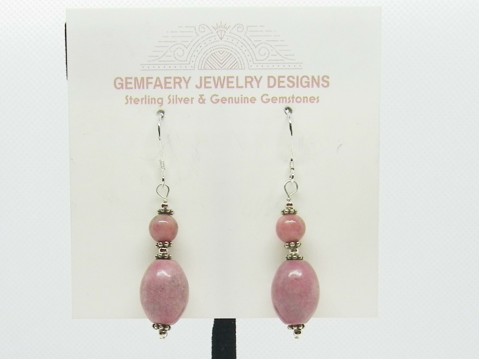 Sterling Silver Natural RHODONITE Victorian Dangle Earrings #1981…Handmade USA