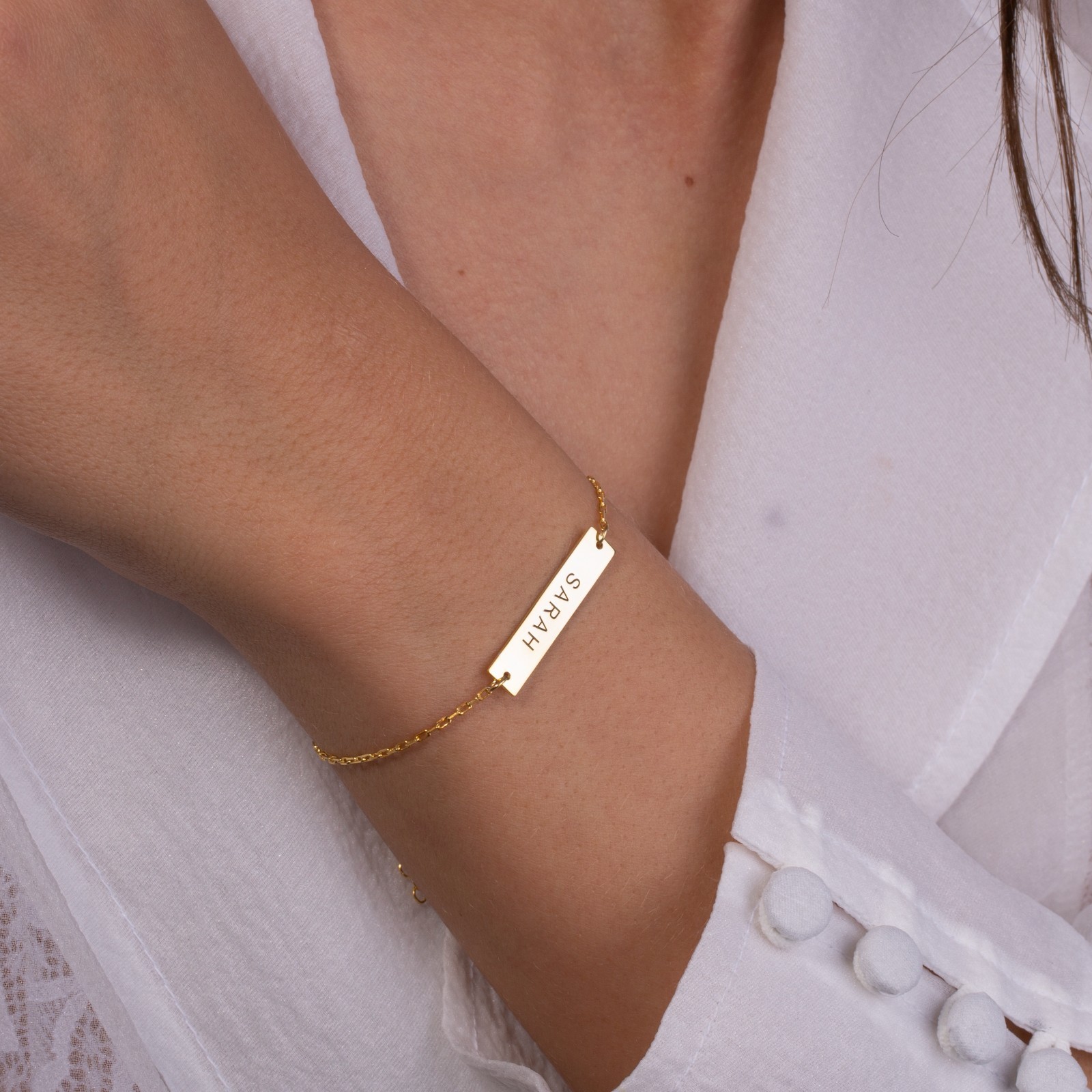 Custom Engraved Name Bar Bracelet 925 Sterling Silver Gold/Rose Gold/Silver