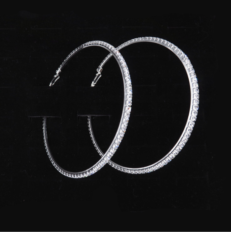 Bling Bling 3″ Silver Rhinestone Crystal Hoop Earrings Big Circle Celebrity