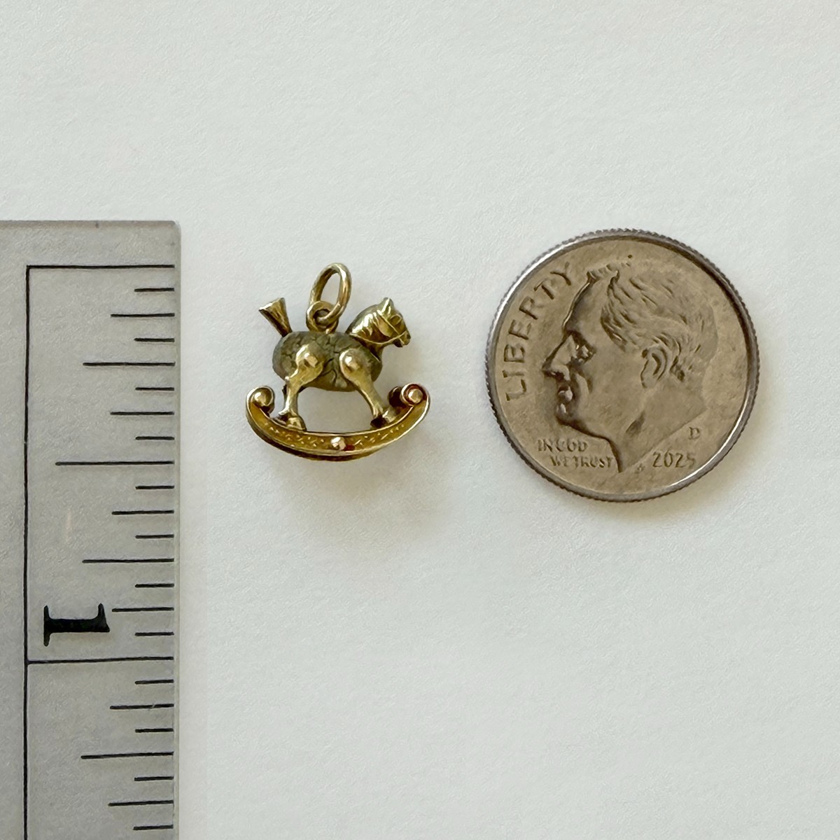 Vintage 1930s 14K Gold ROCKING HORSE CHARM w/ Wood Body & Enamel – AS IS – 0.82g