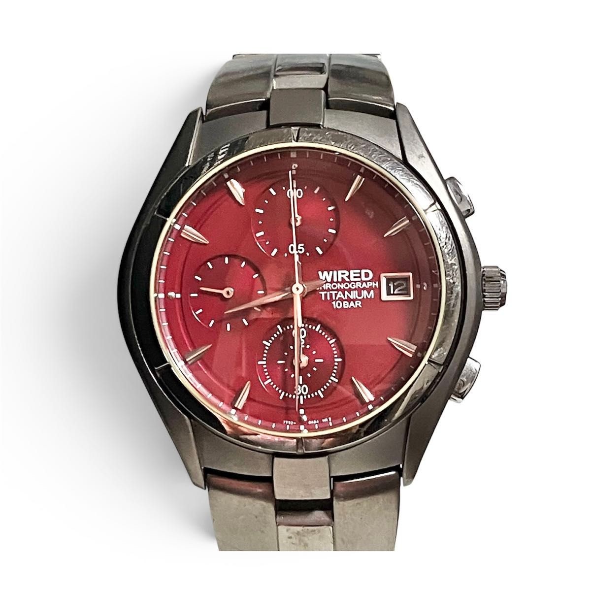 Seiko Wired Chronograph Men’s Titanium Red Dial Date Quartz Watch From Japan
