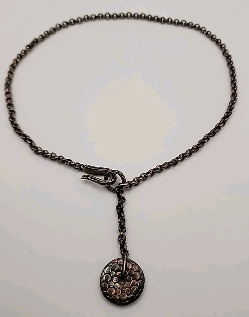 Vintage Estate Sterling BA Suarti Rolo Link Lariat Necklace 18″ + 2.5″ Drop 39gr