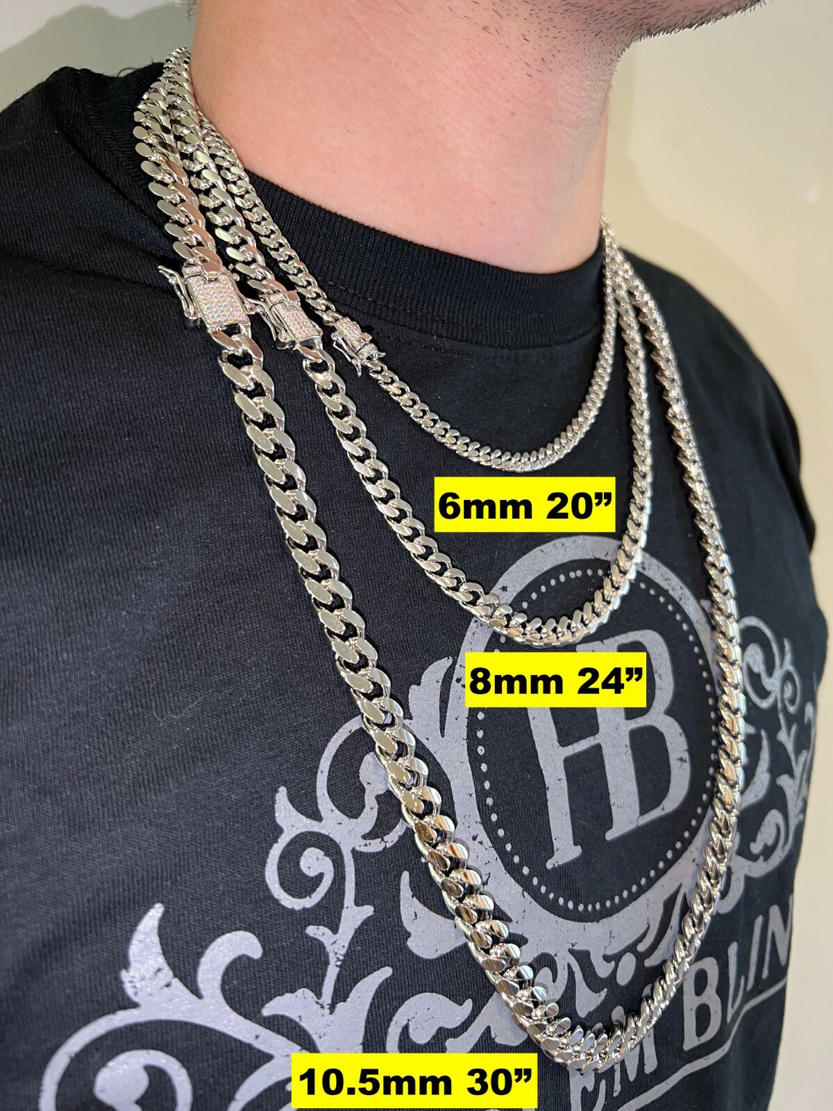 Real Miami Cuban Chain Necklace 925 Silver MOISSANITE Iced Clasp Passes Tester