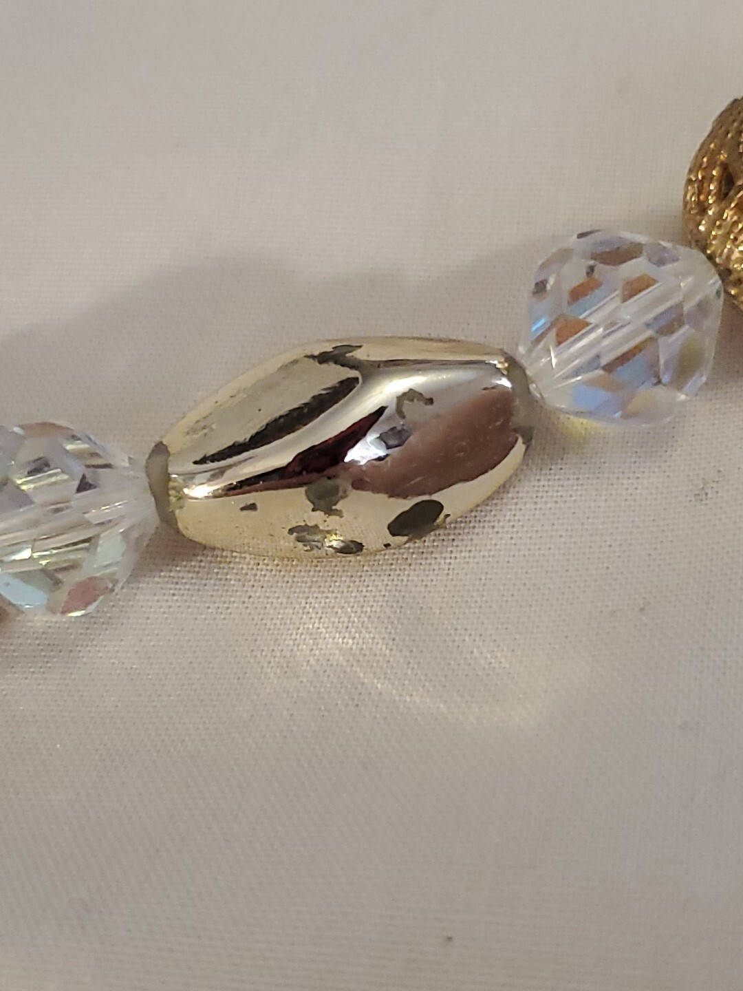 VTG AB Beads Metal & Glass Chrome Beads 24″ Haskell? Necklace Pat. No. 3427691