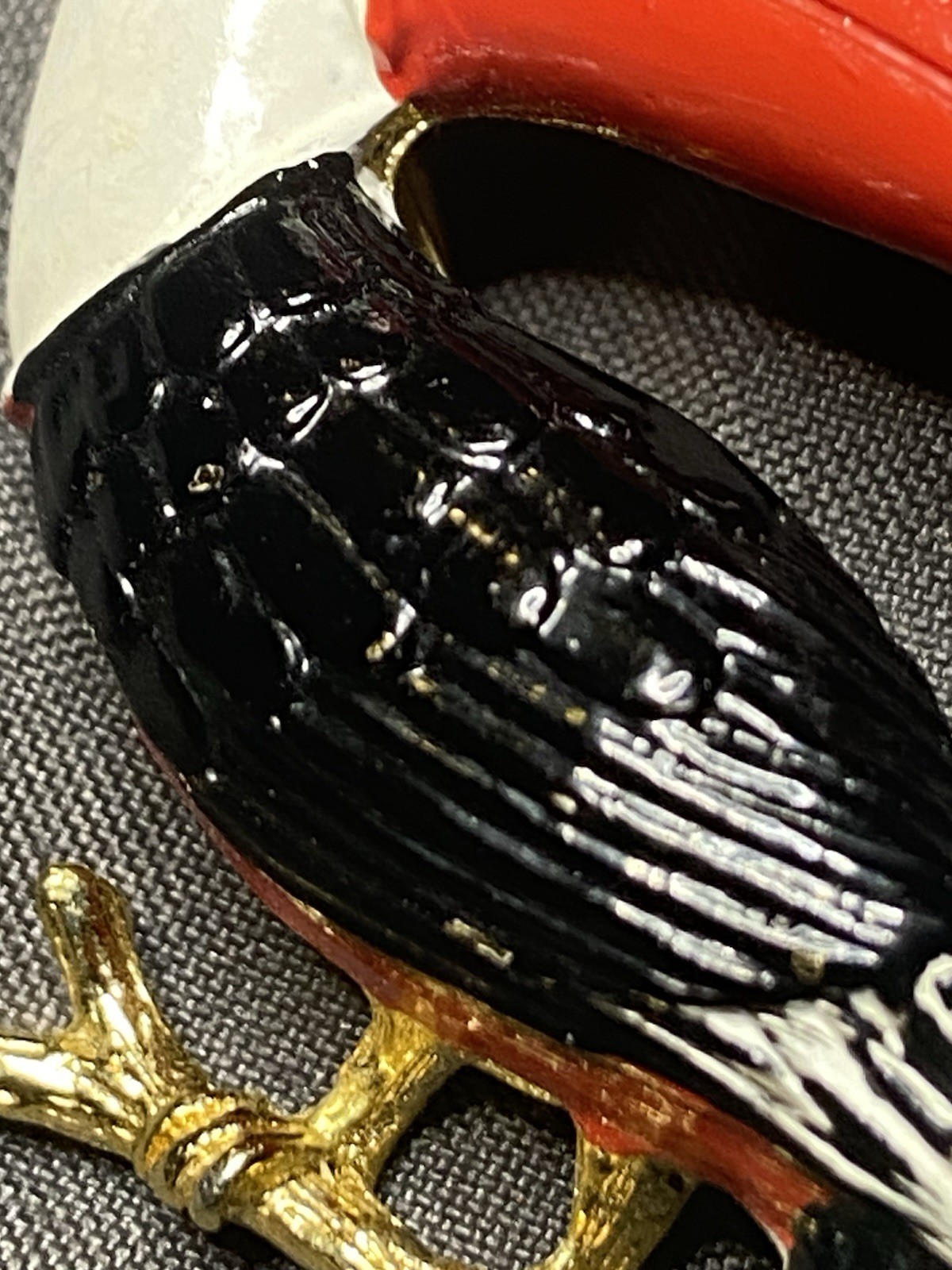 vintage Gerry’s Red White & Black Toucan On Gold Branch Green Crystal Eye