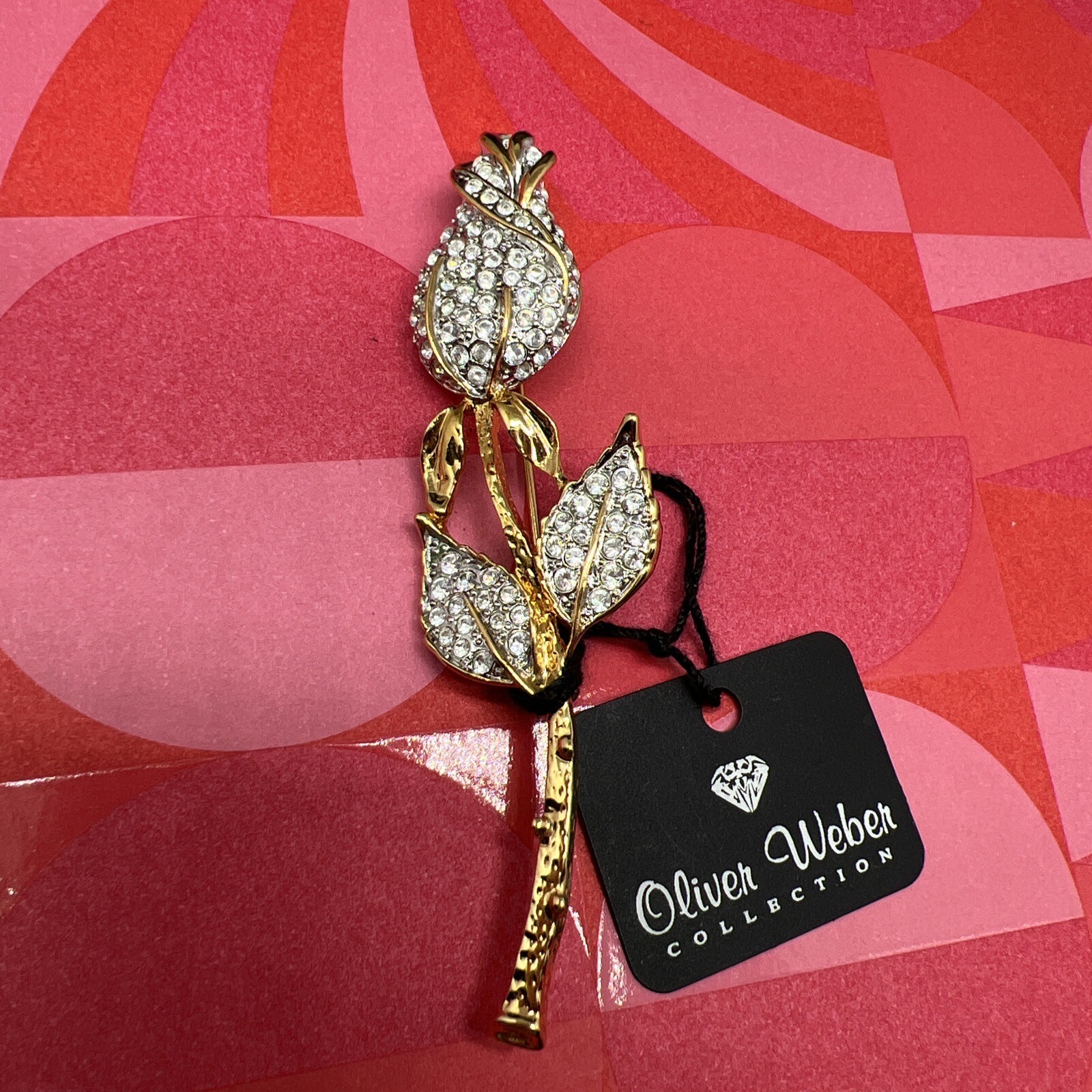 Oliver Weber Flower Gold Tone Rhinestones 3.25” Brooch Pin 6669