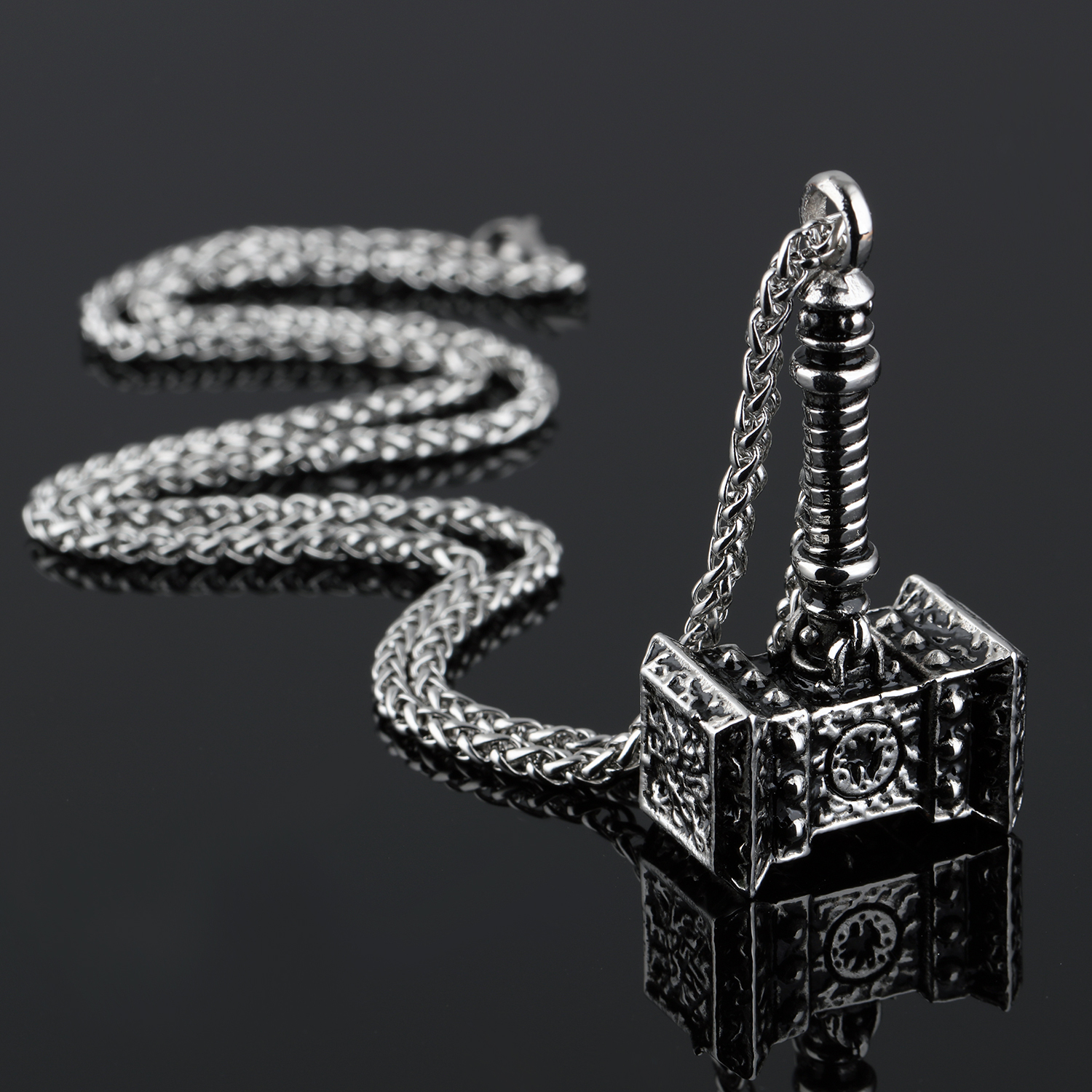 Punk Mens Jewelry Pure Stainless Steel Thor’s Hammer Pendant Necklace 3mm 24”