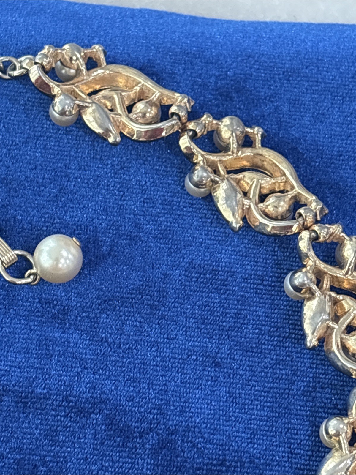 Vintage Midcentury Jewelry Set Signed Trifari. Goldtone, Faux Pearl & Rhinestone
