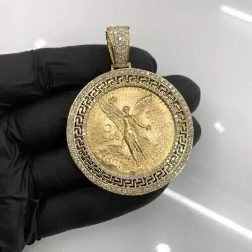 2 Ct Round Cut Real Moissanite Medallion Men’s Pendant 14K Yellow Gold Plated