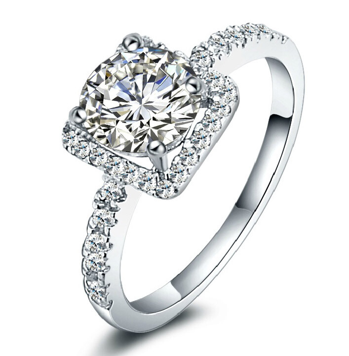 925 Sterling Silver Square Diamond Created Women’s Wedding Engagement Ring R8