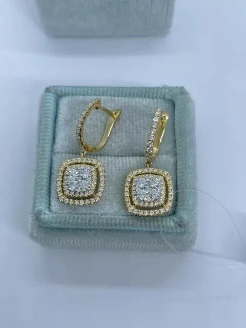 2Ct Round Cut Simulated Diamond Halo Drop Clip On Earring 14k Yellow Gold Plated