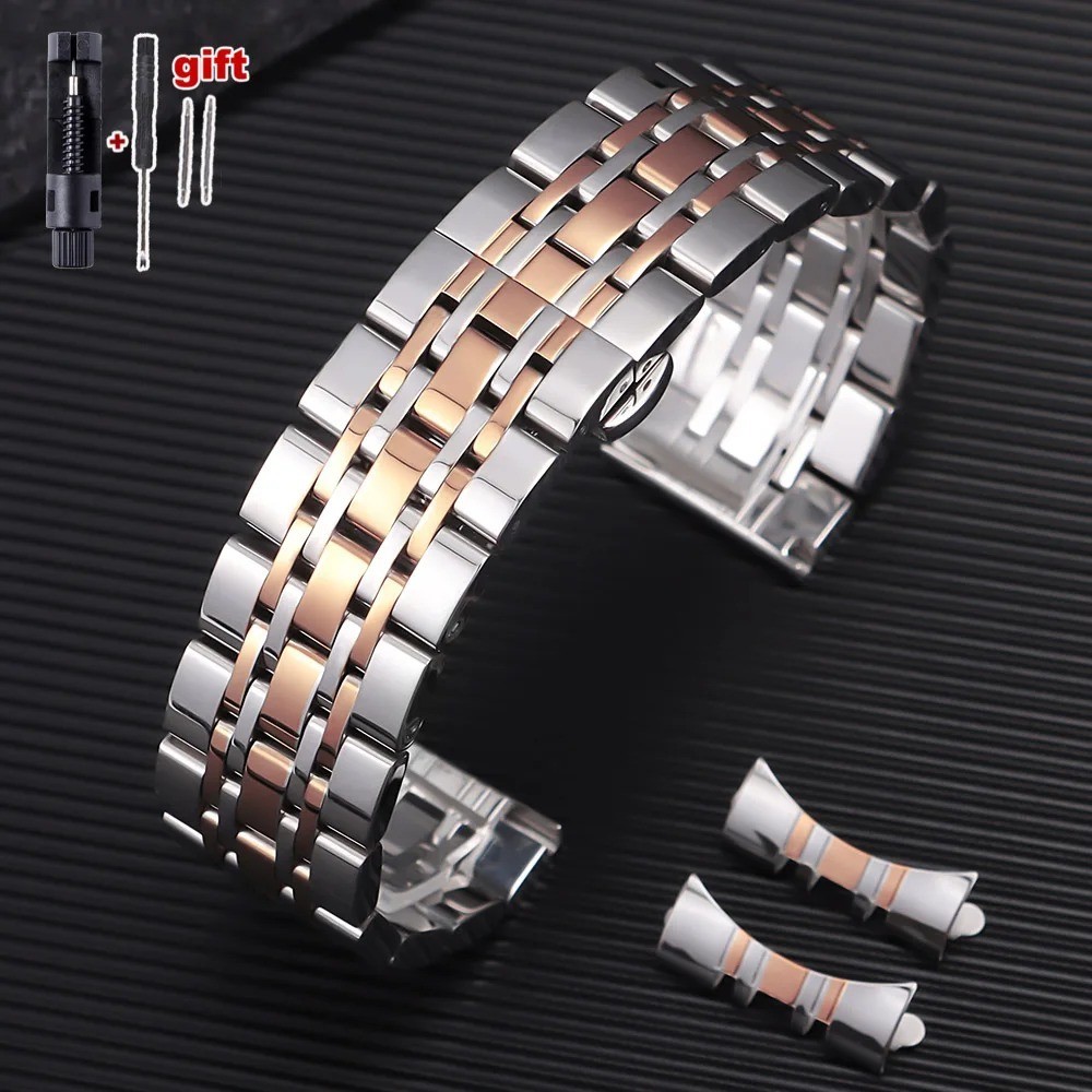 Curved End Watch Strap Bracelet Stainless Steel Band Metal Wristband Universal