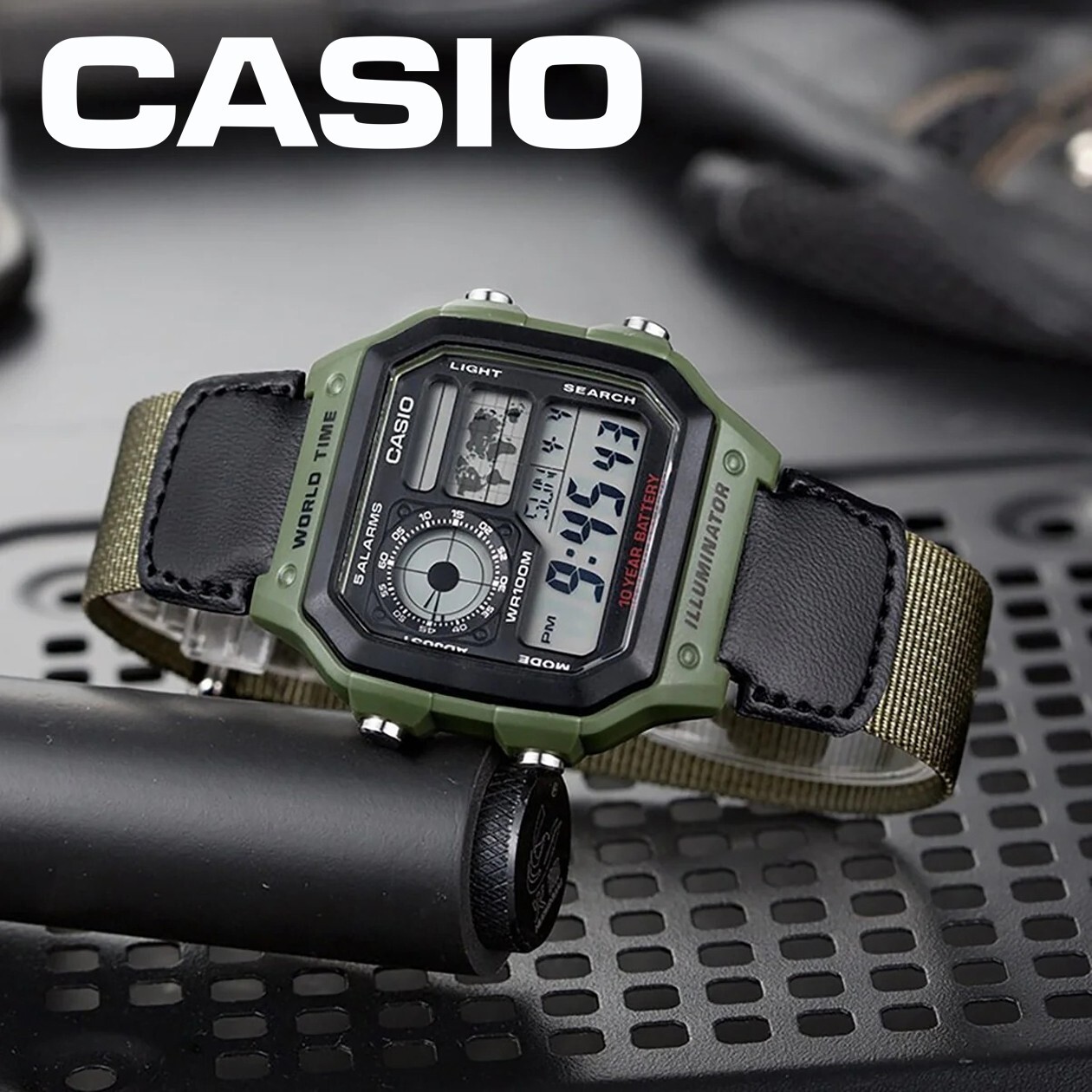 CASIO ROYALE AE-1200WHB-3B Nylon Strap World Time Digital Watch 100m (10ATM)