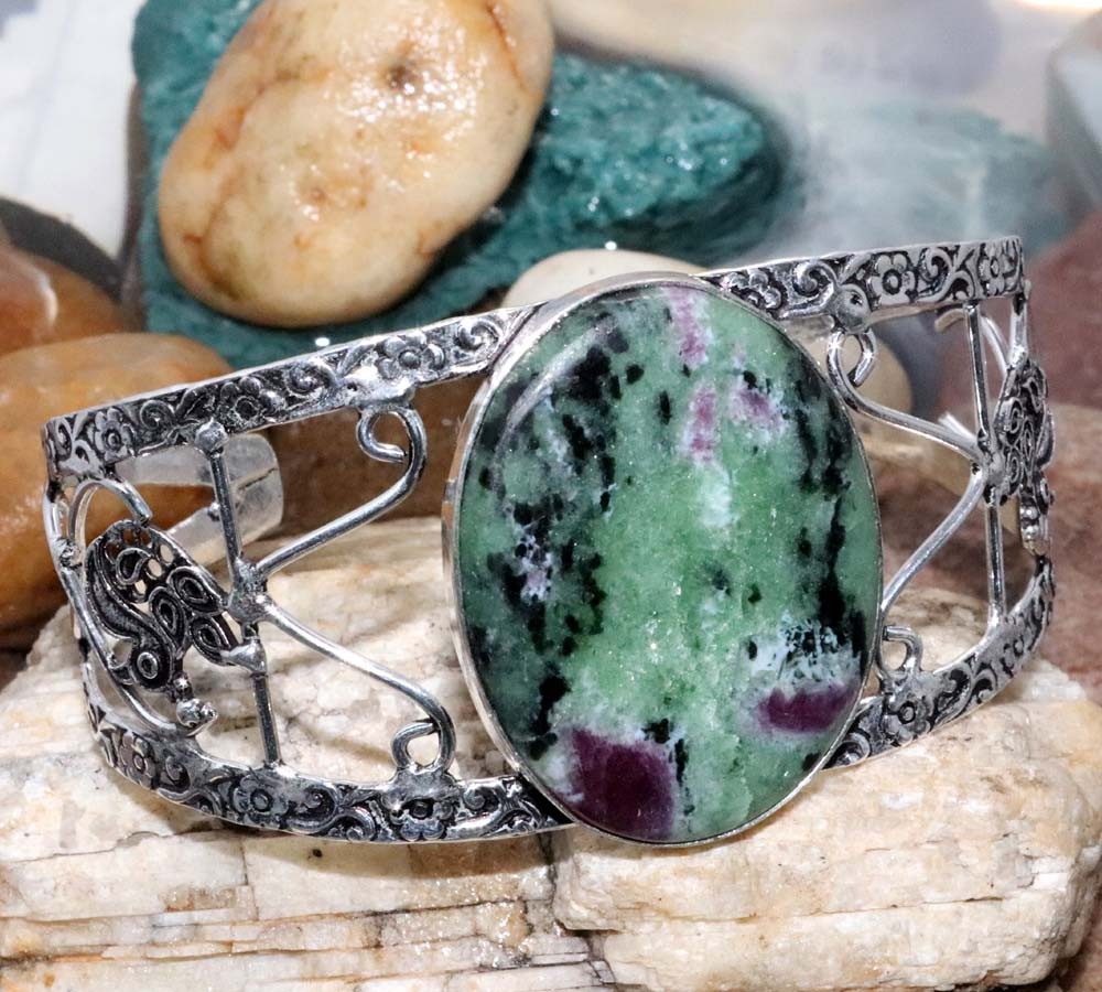 925 Silver Plated Huge Ruby In Zoisite Bangle 6.5″ Limited Gift Trendy JW