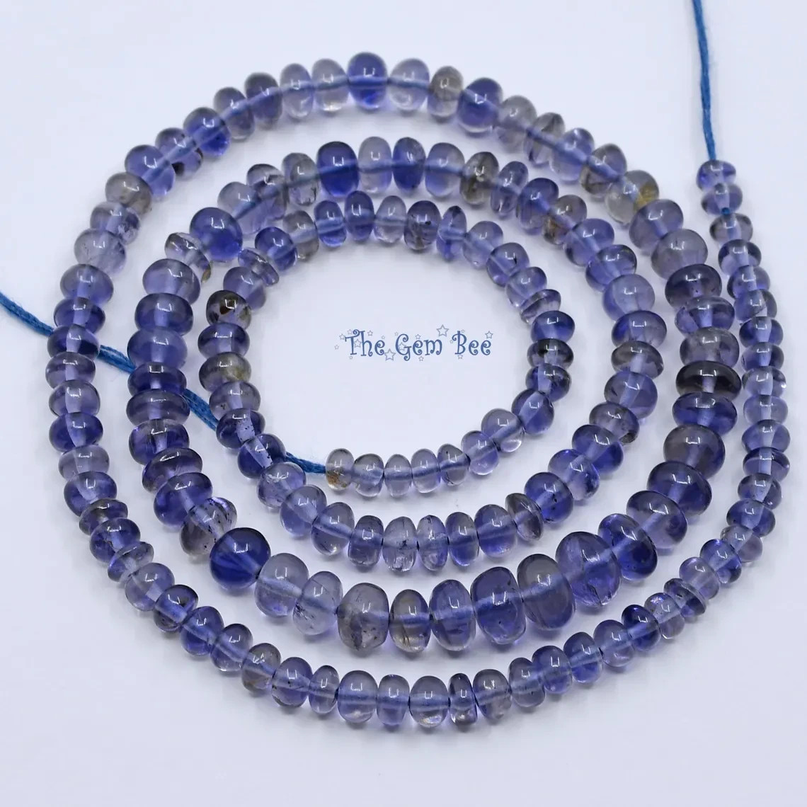 3.5mm-5.5mm Gem Water Sapphire Iolite Hand Cut Smooth Rondelle Beads 16″ strand