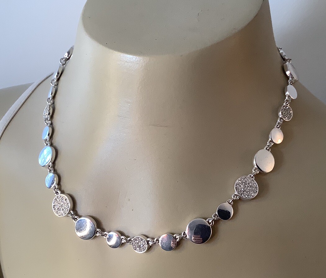 Dana Buchman Rhinestone Disk Necklace Silver Tone Finish 364